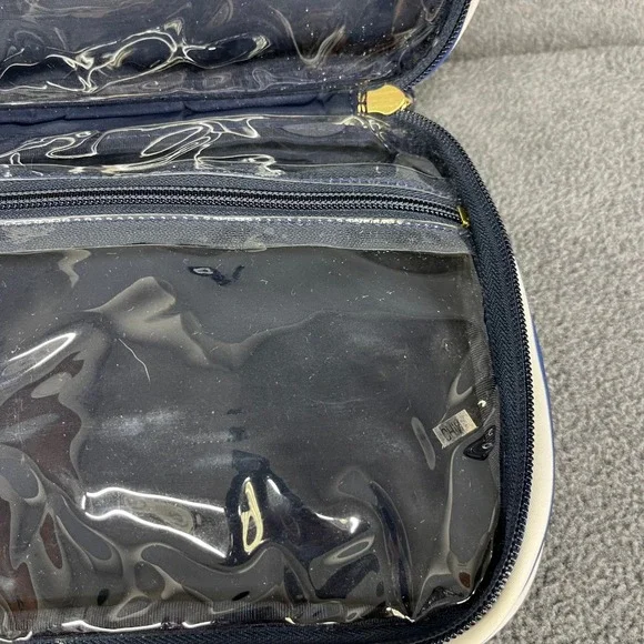 Tory Burch Cosmetic Bag Travel Toiletry Organizer Blue White Stripe Fruit Print - Picture 13 of 16